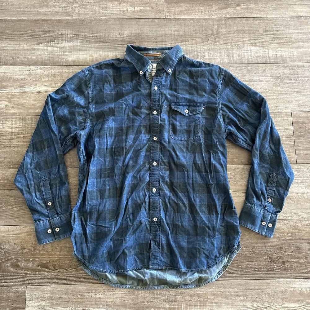 Tommy Bahama Canyon Beach Flannel Mens Large Blue Plaid Long Sleeve Button Shirt